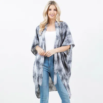 Truedames Ombre Tie-dye Pattern Kimono Wrap Poncho In Gray