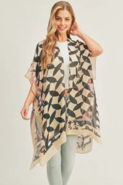 Truedames Ombree Front And Geometric Back Print Kimono In Beige