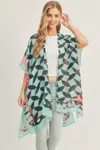 Truedames Ombree Front And Geometric Back Print Kimono In Green