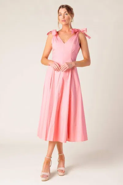 Truedames On The Right Track Peach Woven Midi Dress In Pink