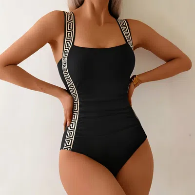 Truedames One Piece Bikini Swimsuit Sexy Patchwork One-piece Swimsuit For Women In Black