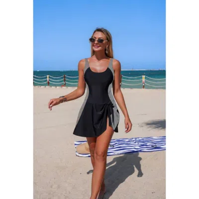 Truedames One Piece Patchwork Tie Up Stretch Swimsuit In Multi