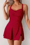 Truedames One Piece Ruched Crossover Sleeveless Swimsuit In Pink