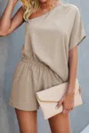 Truedames One Shoulder Batwing Sleeve High Waist Romper In Gray