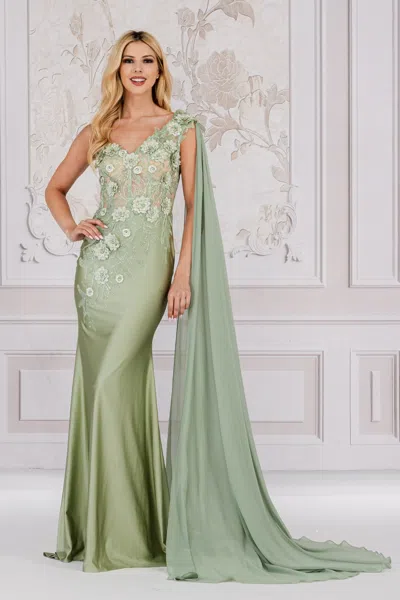 Truedames One Shoulder Cape Floral Carpet Evening Gown In Multi