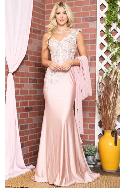 Truedames One Shoulder Cape Floral Carpet Evening Gown In Pink