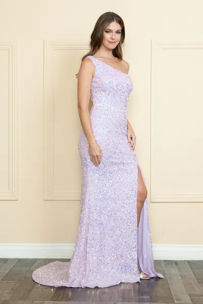 Truedames One Shoulder Formal Sequin Prom Dress In Purple