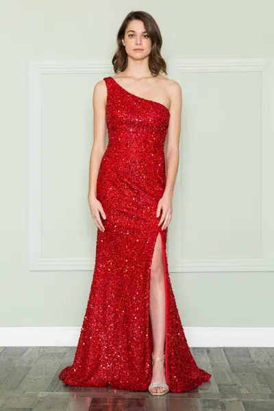 Truedames One Shoulder Formal Sequin Prom Dress In Red