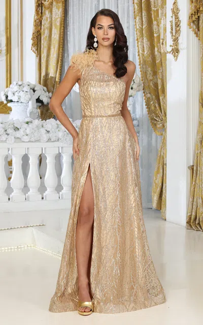 Truedames One Shoulder Glitter Special Occasion Gown In Beige