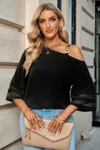 Truedames One Shoulder Lace Bell Sleeve Loose Tunic Shirt In Black