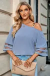 Truedames One Shoulder Lace Bell Sleeve Loose Tunic Shirt In Blue