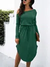 Truedames One-shoulder Long Sleeve Midi Dress With Drawstring Waist In Green
