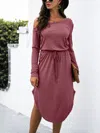 Truedames One-shoulder Long Sleeve Midi Dress With Drawstring Waist In Purple