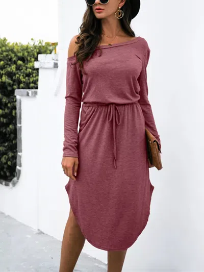 Truedames One-shoulder Long Sleeve Midi Dress With Drawstring Waist In Purple