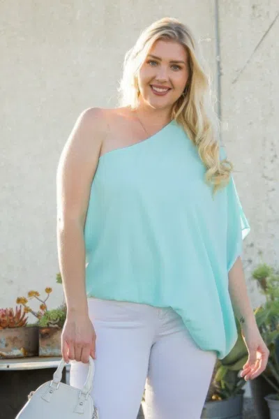 Truedames One Shoulder Long Sleeve Unbalance Top In Blue