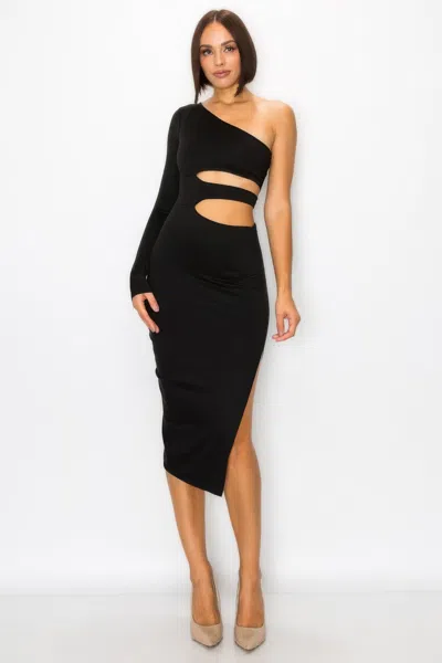 Truedames One Shoulder Maxi Dress With Waist Cut Out In Black