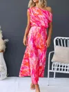 Truedames One Shoulder Printed Dress With Slit In Multi