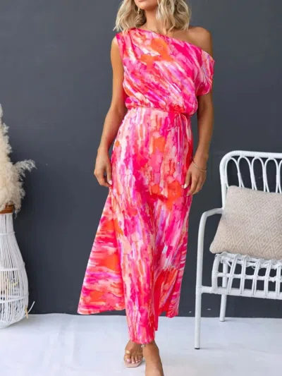 Truedames One Shoulder Printed Dress With Slit In Multi