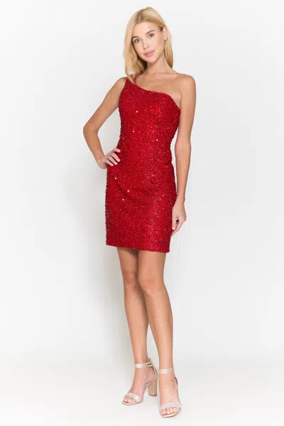 Truedames One Shoulder Short Dress In Red