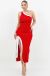 Truedames One Shoulder Side Slit Tie-up Maxi Dress In Red