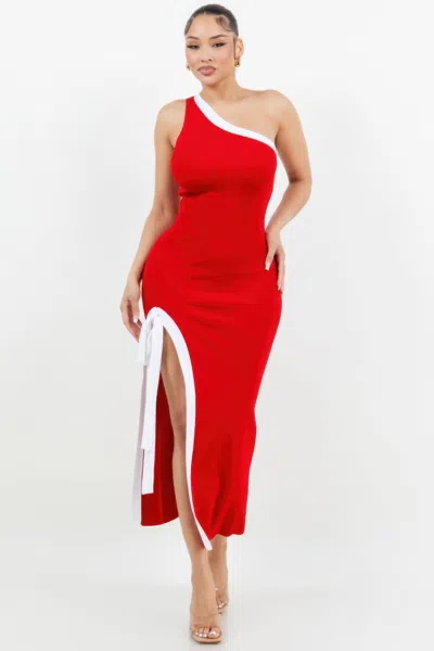 Truedames One Shoulder Side Slit Tie-up Maxi Dress In Red