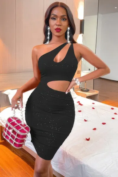 Truedames One Shoulder Sleeveless Cutout Bodycon Dress In Black