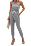 Truedames One Shoulder Sleeveless Elastic Waist Jumpsuit In Gray