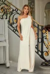 Truedames One Shoulder Strap Draped Layer W Rhinestone Sets In White