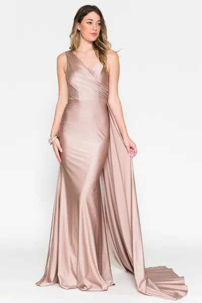 Truedames One Shoulder Stretchy Side Cape Bridesmaids Dress In Brown