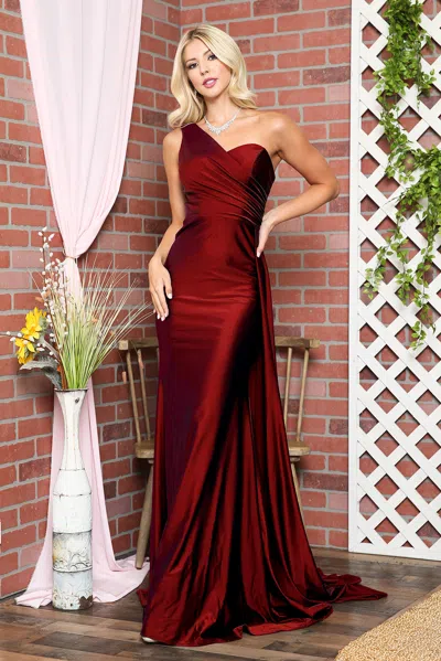 Truedames One Shoulder Stretchy Side Cape Bridesmaids Dress In Red