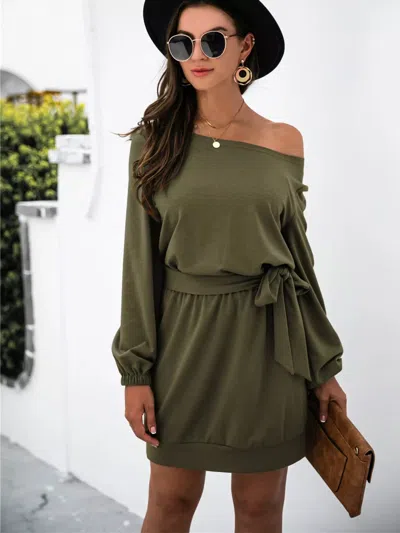 Truedames One Shoulder Tie Waist Dress In Green