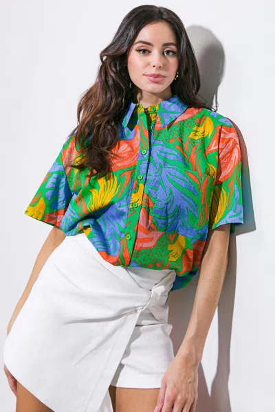 Truedames One Step At A Time Woven Top In Green