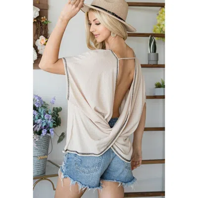 Truedames Open Back Wide Sleeve Shorsleeve Top In Gray