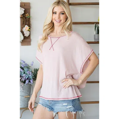Truedames Open Back Wide Sleeve Shorsleeve Top In Pink