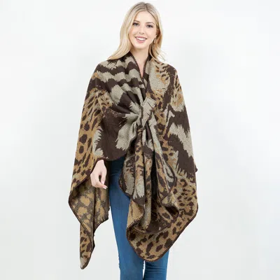 Truedames Open Front Abstract Animal Pattern Print Shawl Wrap Poncho With Loop In Animal Print