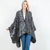 Truedames Open Front Animal Print Shawl Wrap Poncho With Loop In Black