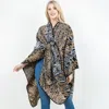 Truedames Open Front Animal Print Shawl Wrap Poncho With Loop In Brown