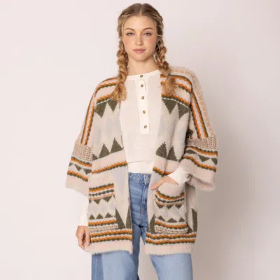 Truedames Open Front Aztec Printed Cardigan In Multi