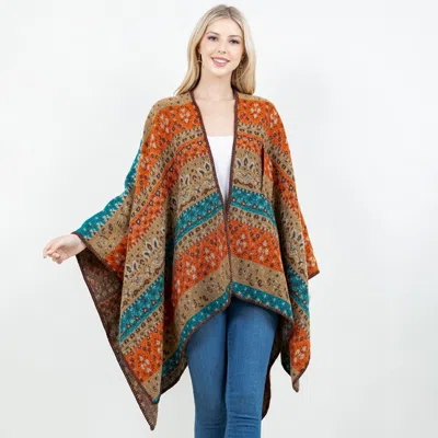 Truedames Open Front Bohemian Pattern Shawl Wrap With Loop In Multi