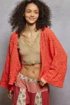Truedames Open Front Cardigan With Crochet Patterns In Orange