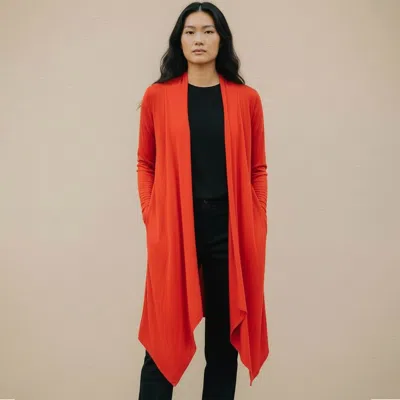 Truedames Open Front Draped Long Solid Cardigan In Orange