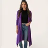 Truedames Open Front Draped Long Solid Cardigan In Purple