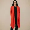 Truedames Open Front Draped Long Solid Cardigan In Red