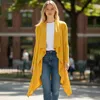 Truedames Open Front Draped Long Solid Cardigan In Yellow