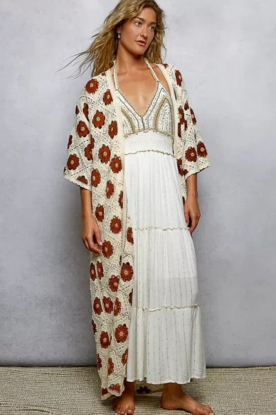 Truedames Open Front Floral Crochet Longline Cardigan In Multi