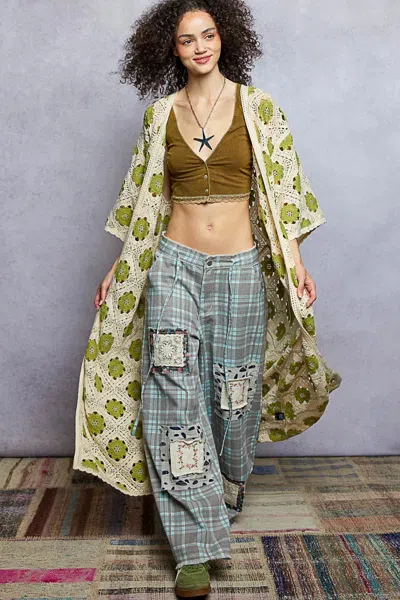 Truedames Open Front Floral Crochet Longline Cardigan In Multi