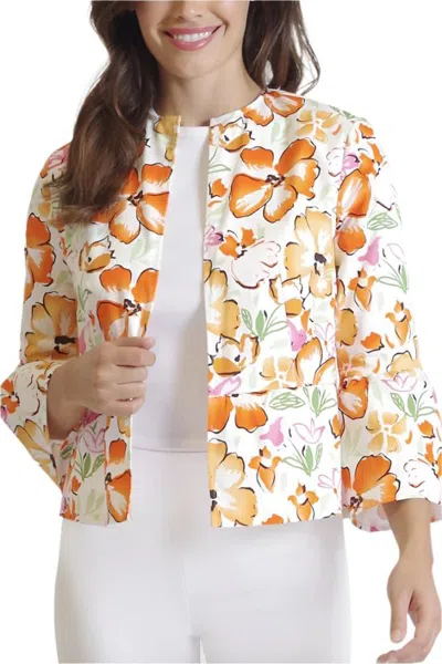 Truedames Open Front Flounce 3/4 Sleeve And Waist Floral Print Crepe Jacket In Multi