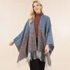 Truedames Open Front Fringe Trim Ombre Ruana Poncho In Blue