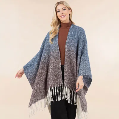 Truedames Open Front Fringe Trim Ombre Ruana Poncho In Multi