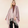 Truedames Open Front Fringe Trim Ombre Ruana Poncho In Pink